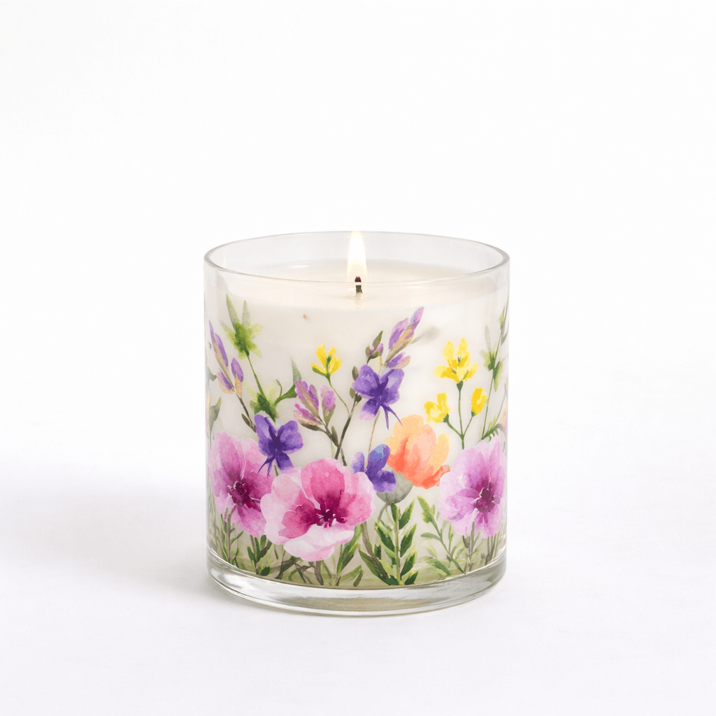 Multicolor Floral Scented Candle in Glass Jar | Elegant Aesthetic Home Décor Candle - Memories InsiteMULTICOLOR FLORAL SCENTED CANDLE IN GLASS JAR